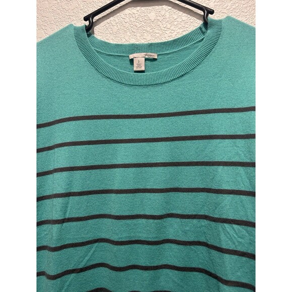 Halogen Sweater Womens L Green Gray Stripe Layered Pullover Crew Neck Cashmere - Picture 3 of 7